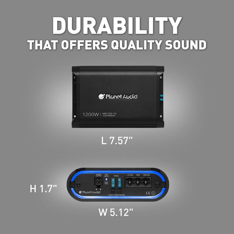 Planet Audio MB1200.1D Mini Bang Series Class D Car Amplifier - 1200 High Output, Low/High Level Inputs, Low/High Pass Crossover, Bass for Subwoofer - Image 4
